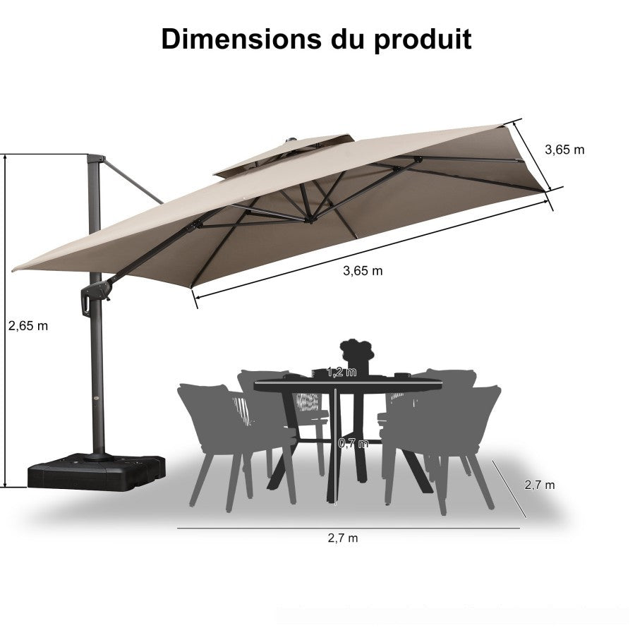 PURPLE LEAF Parasol Déporté à Double Toit avec Cadre Gris Acier Carré Rectangle avec socle