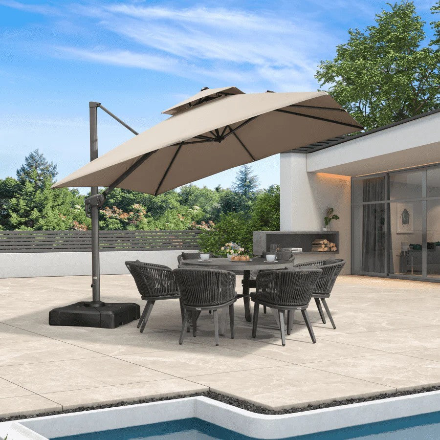 PURPLE LEAF Parasol Déporté à Toit Double avec Cadre Gris Acier Parasol d'Extérieur Grands Parasols de Patio Carré Rectangulaire