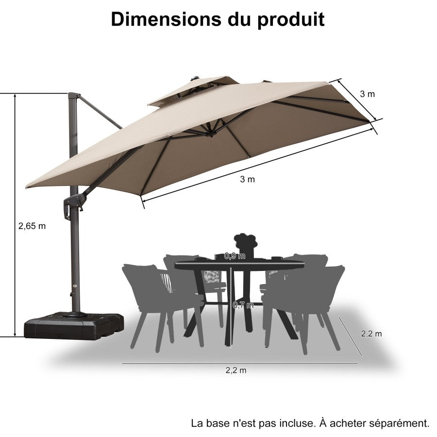PURPLE LEAF Parasol Déporté à Toit Double avec Cadre Gris Acier Parasol d'Extérieur Grands Parasols de Patio Carré Rectangulaire