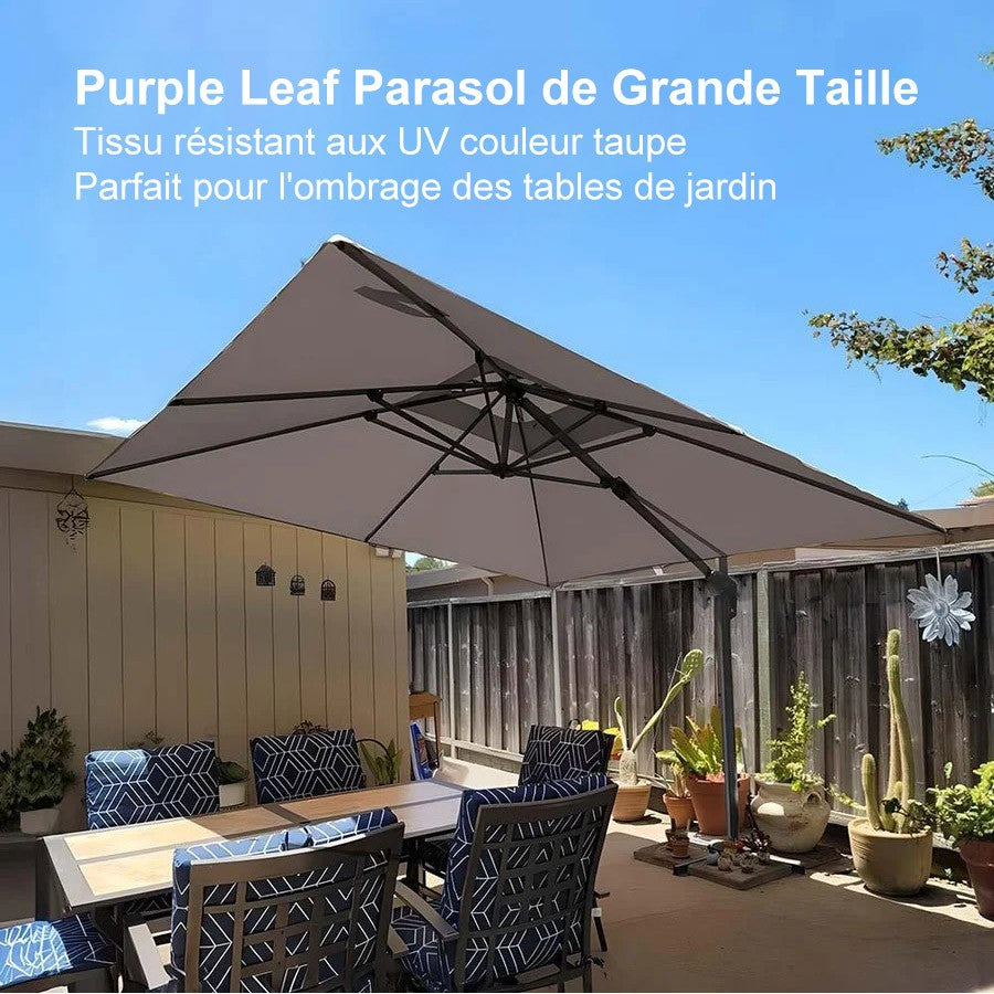 PURPLE LEAF Parasol Déporté à Toit Double avec Cadre Gris Acier Parasol d'Extérieur Grands Parasols de Patio Carré Rectangulaire
