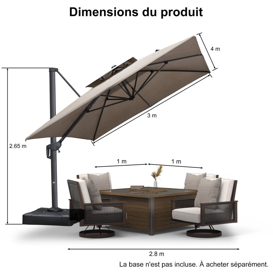PURPLE LEAF Parasol Déporté à Toit Double avec Cadre Gris Acier Parasol d'Extérieur Grands Parasols de Patio Carré Rectangulaire