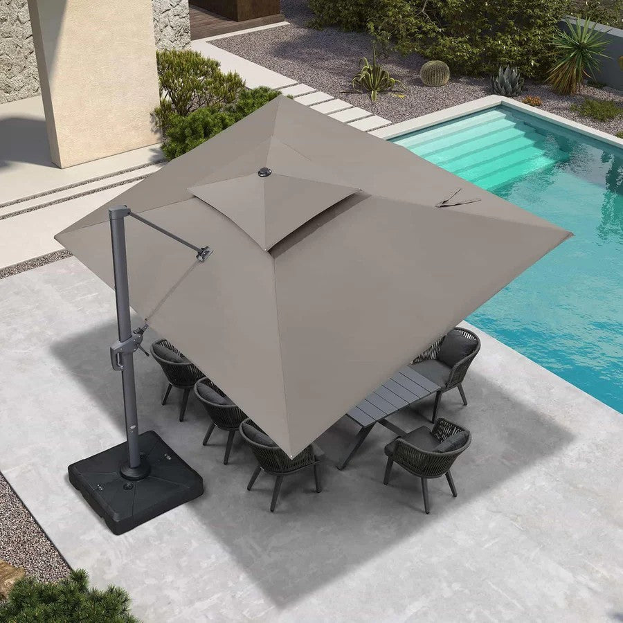 PURPLE LEAF Parasol Déporté à Toit Double avec Cadre Gris Acier Parasol d'Extérieur Grands Parasols de Patio Carré Rectangulaire