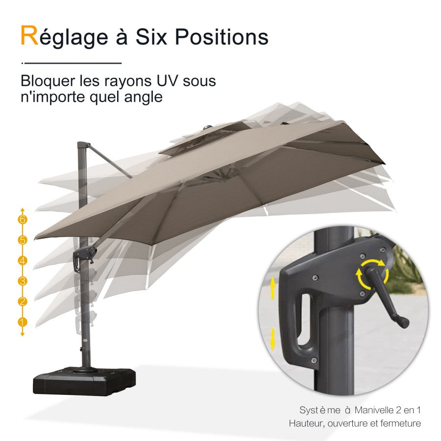 PURPLE LEAF Parasol Déporté à Toit Double avec Cadre Gris Acier Parasol d'Extérieur Grands Parasols de Patio Carré Rectangulaire