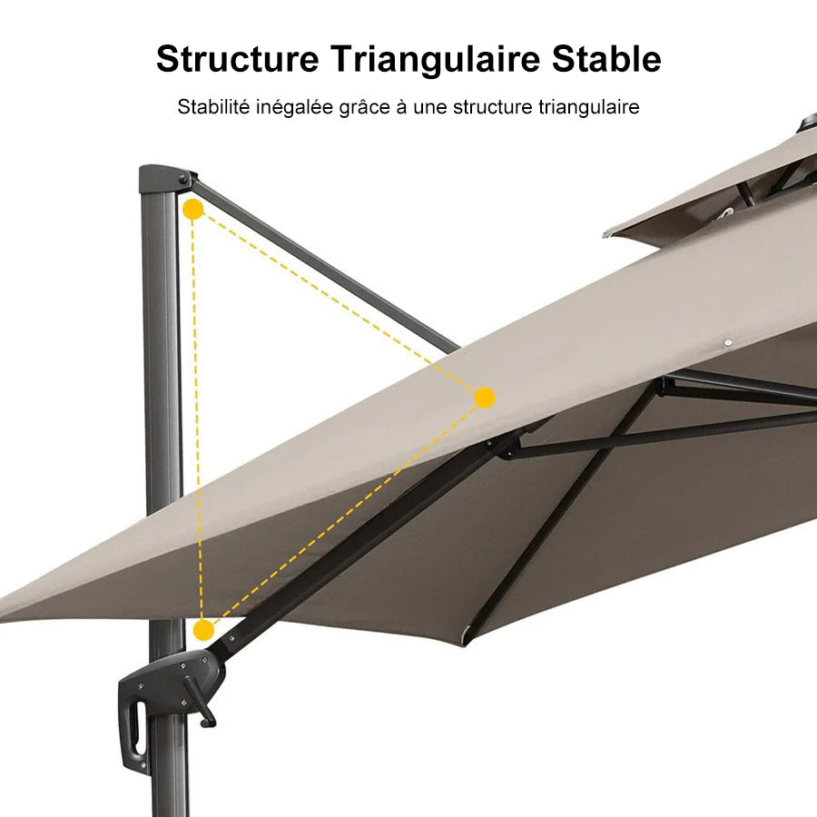 PURPLE LEAF Parasol Déporté à Toit Double avec Cadre Gris Acier Parasol d'Extérieur Grands Parasols de Patio Carré Rectangulaire