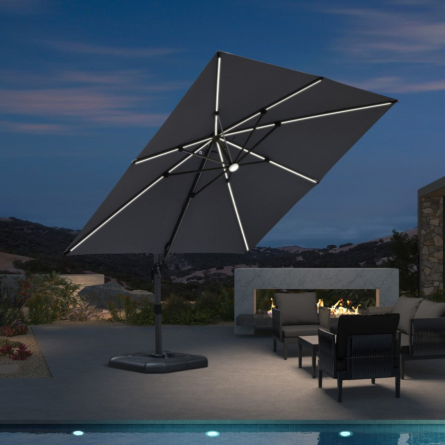 PURPLE LEAF Parasol Déporté avec LED Solaire 3 x 3 m Carré, Parasol De Jardin Extérieur Inclinable Toile Protection UV