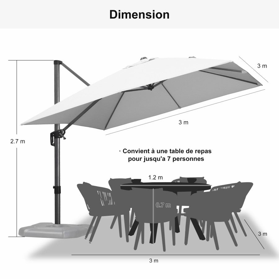 PURPLE LEAF Parasol De Jardin Exterieur Parasol Déporté Rotatif 360°, Parasol Excentré Inclinable, Parasol Suspendu Balcon