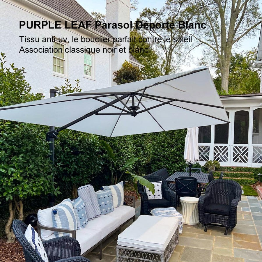 PURPLE LEAF Parasol De Jardin Exterieur Parasol Déporté Rotatif 360°, Parasol Excentré Inclinable, Parasol Suspendu Balcon