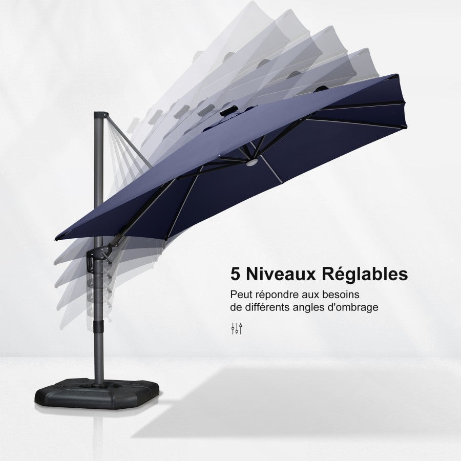 PURPLE LEAF Parasol Déporté avec LED Solaire 3 x 3 m Carré, Parasol De Jardin Extérieur Inclinable Toile Protection UV