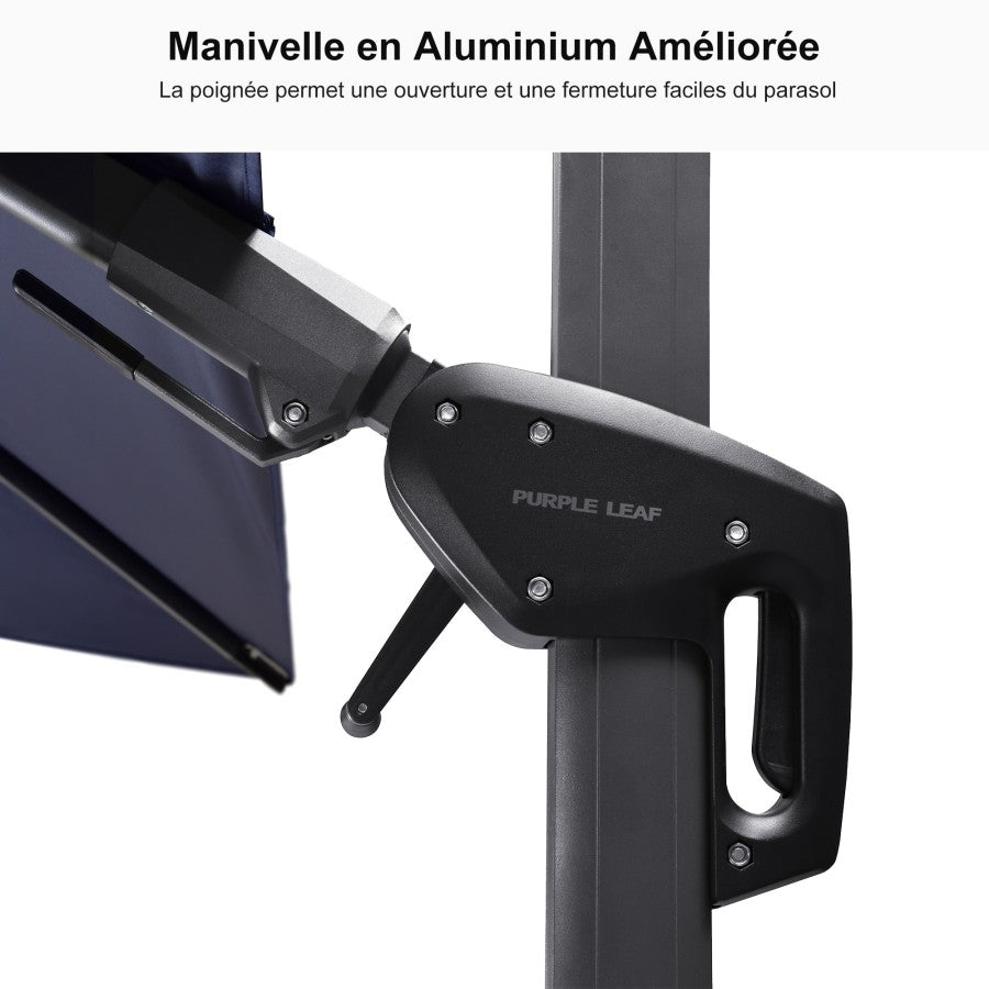 PURPLE LEAF Parasol Déporté avec LED Solaire 3 x 3 m Carré, Parasol De Jardin Extérieur Inclinable Toile Protection UV