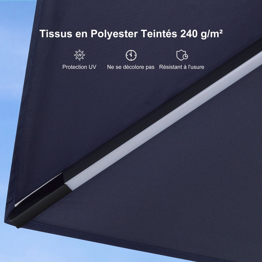 PURPLE LEAF Parasol Déporté avec LED Solaire 3 x 3 m Carré, Parasol De Jardin Extérieur Inclinable Toile Protection UV