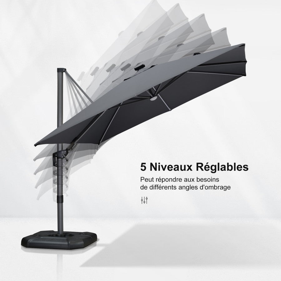 PURPLE LEAF Parasol Déporté avec LED Solaire 3 x 3 m Carré, Parasol De Jardin Extérieur Inclinable Toile Protection UV