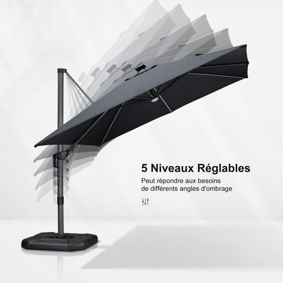 PURPLE LEAF Parasol Déporté avec LED Solaire 3 x 3 m Carré, Parasol De Jardin Extérieur Inclinable Toile Protection UV