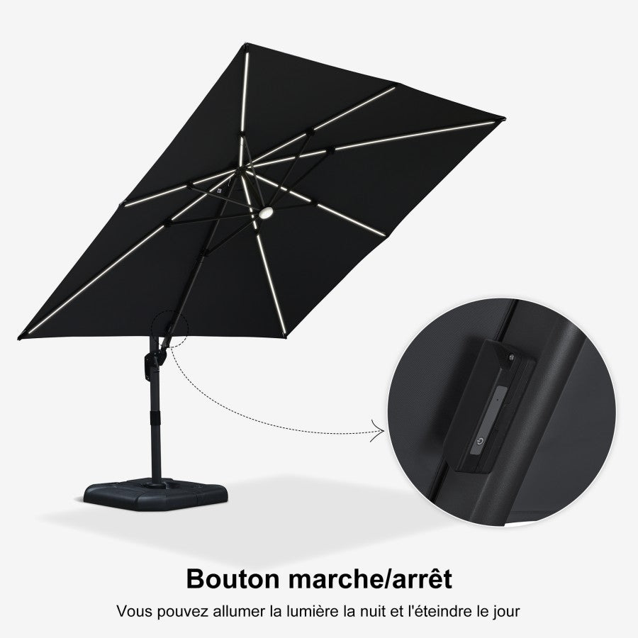 PURPLE LEAF Parasol Déporté avec LED Solaire 3 x 3 m Carré, Parasol De Jardin Extérieur Inclinable Toile Protection UV