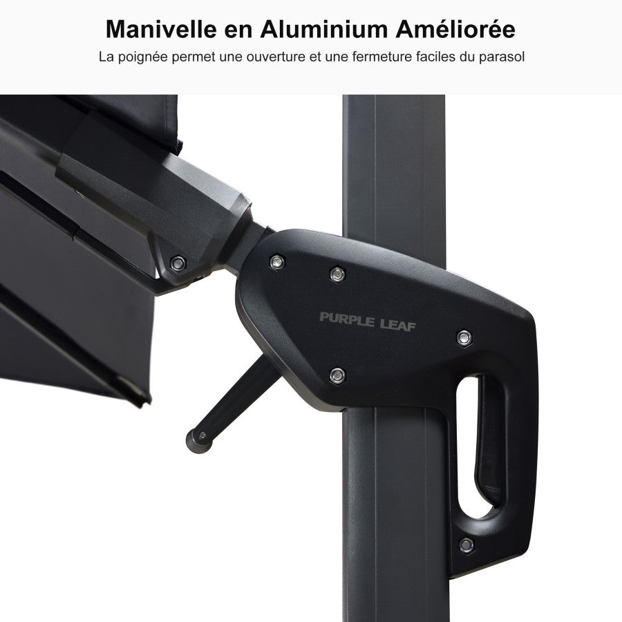 PURPLE LEAF Parasol Déporté avec LED Solaire 3 x 3 m Carré, Parasol De Jardin Extérieur Inclinable Toile Protection UV