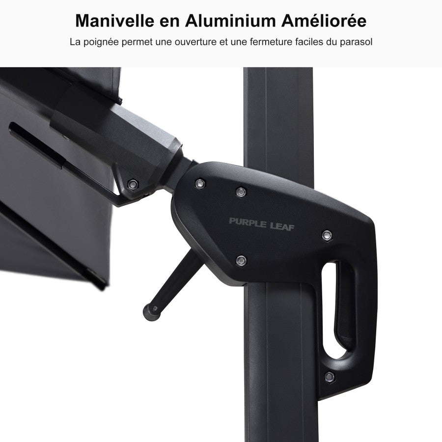 PURPLE LEAF Parasol Déporté avec LED Solaire 3 x 3 m Carré, Parasol De Jardin Extérieur Inclinable Toile Protection UV