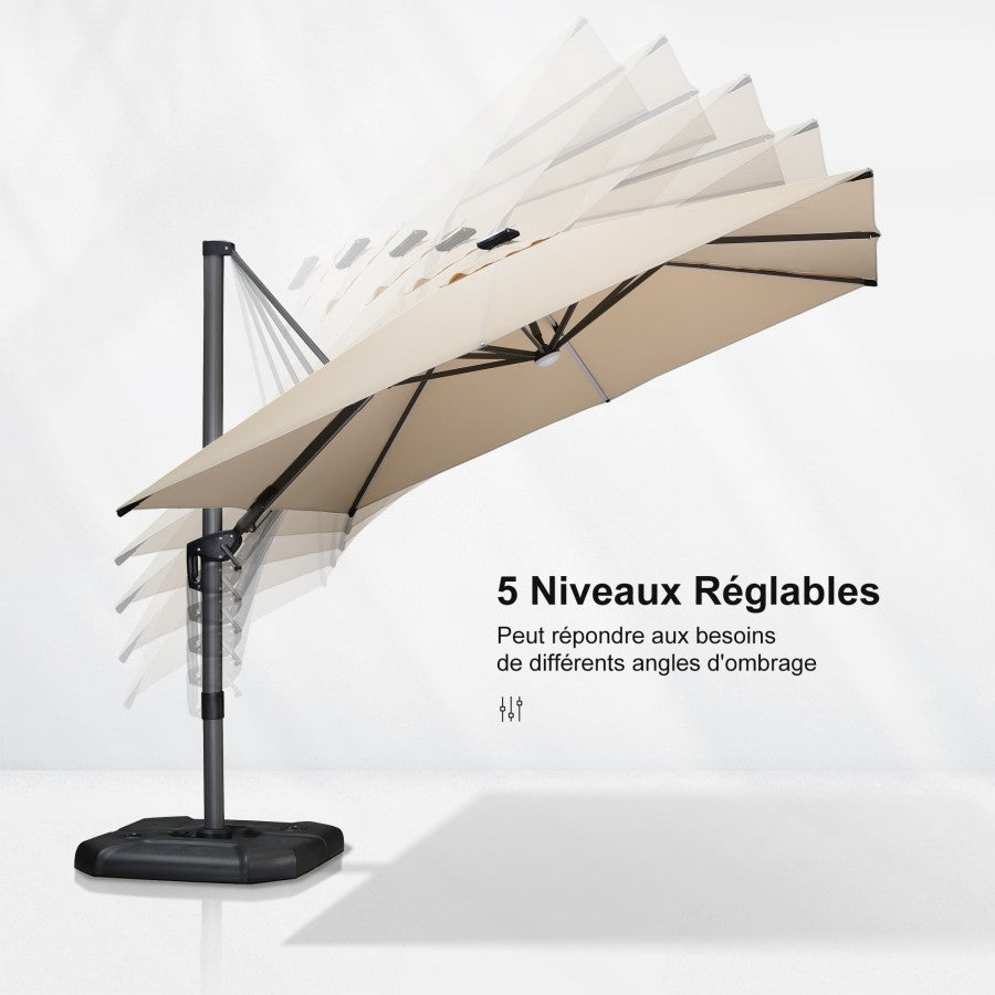 PURPLE LEAF Parasol Déporté avec LED Solaire 3 x 3 m Carré, Parasol De Jardin Extérieur Inclinable Toile Protection UV