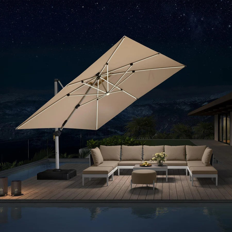 PURPLE LEAF Parasol De Jardin Extérieur avec LED Parasol Déporté Toit à Double Rotatif 360° Parasol Excentré Inclinable Parasol Terrasse Extérieur
