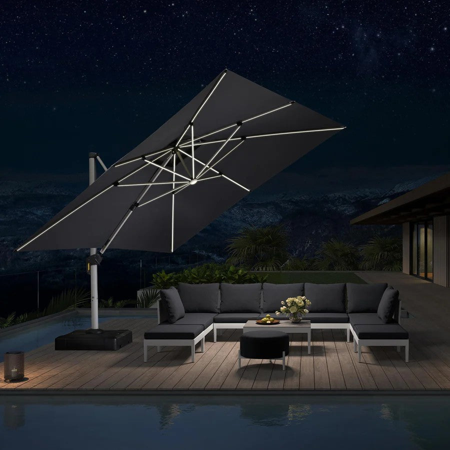 PURPLE LEAF Parasol De Jardin Extérieur avec LED Parasol Déporté Toit à Double Rotatif 360° Parasol Excentré Inclinable Parasol Terrasse Extérieur
