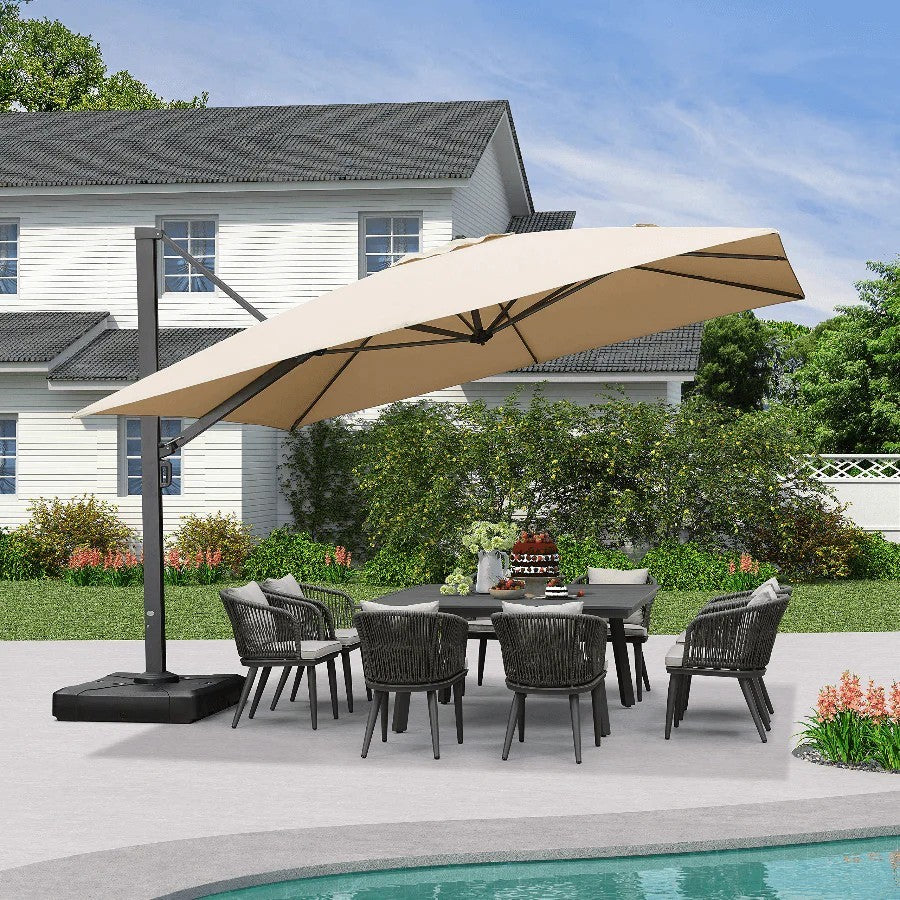 PURPLE LEAF Parasol Déporté Mégagrand Ultra-lourd à Manivelle avec Mât Ultra-Renforcé Parasol d'Extérieur de Jardin Carré