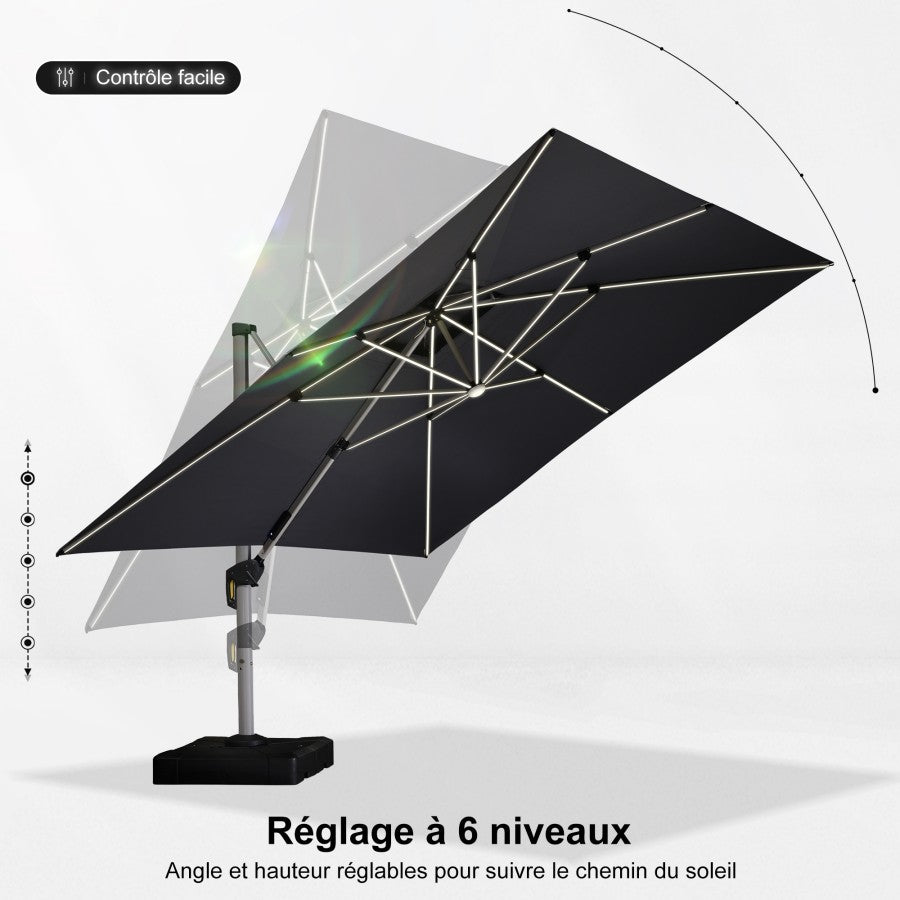 PURPLE LEAF Parasol De Jardin Extérieur avec LED Parasol Déporté Toit à Double Rotatif 360° Parasol Excentré Inclinable Parasol Terrasse Extérieur