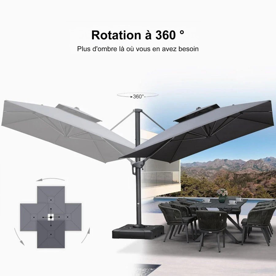 PURPLE LEAF Parasol Déporté avec Cadre Anthracite Inclinable à Rotation 360° avec Manivelle Parasol de Jardin Carré Rectangle