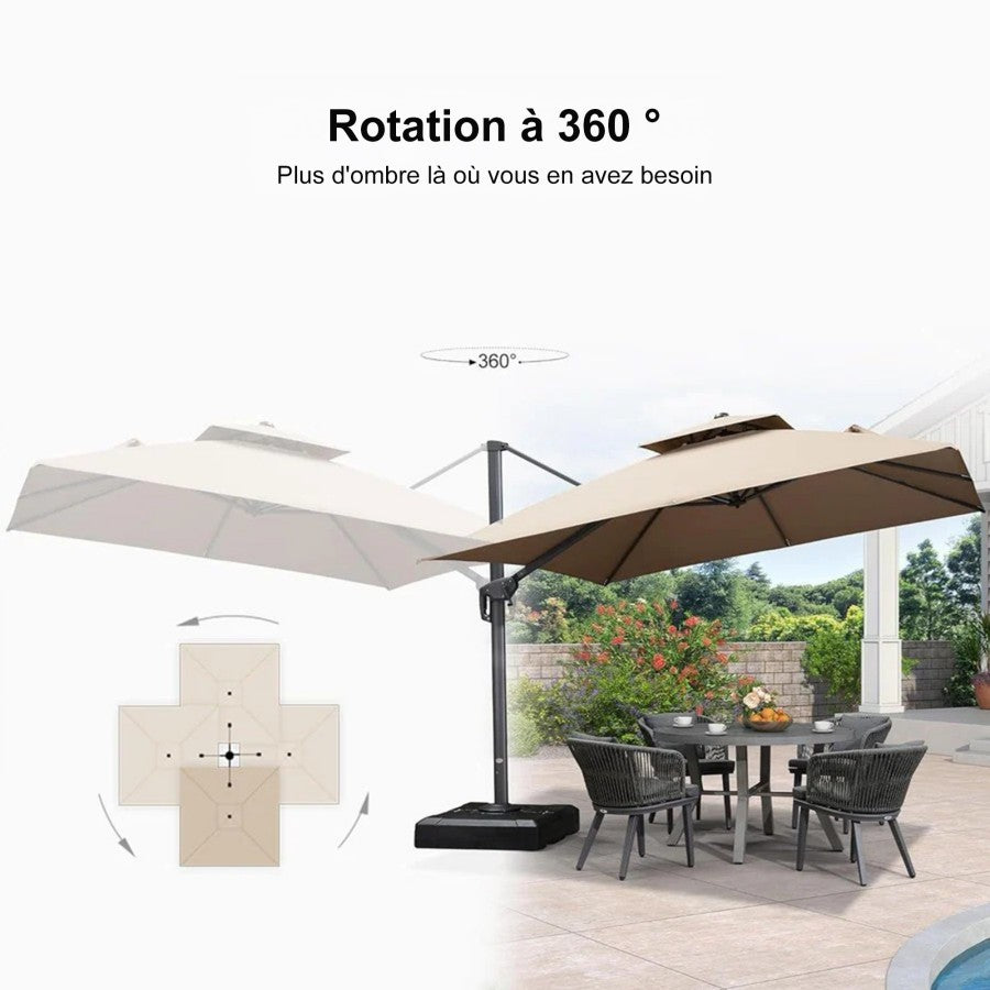 PURPLE LEAF Parasol Déporté avec Cadre Anthracite Inclinable à Rotation 360° avec Manivelle Parasol de Jardin Carré Rectangle