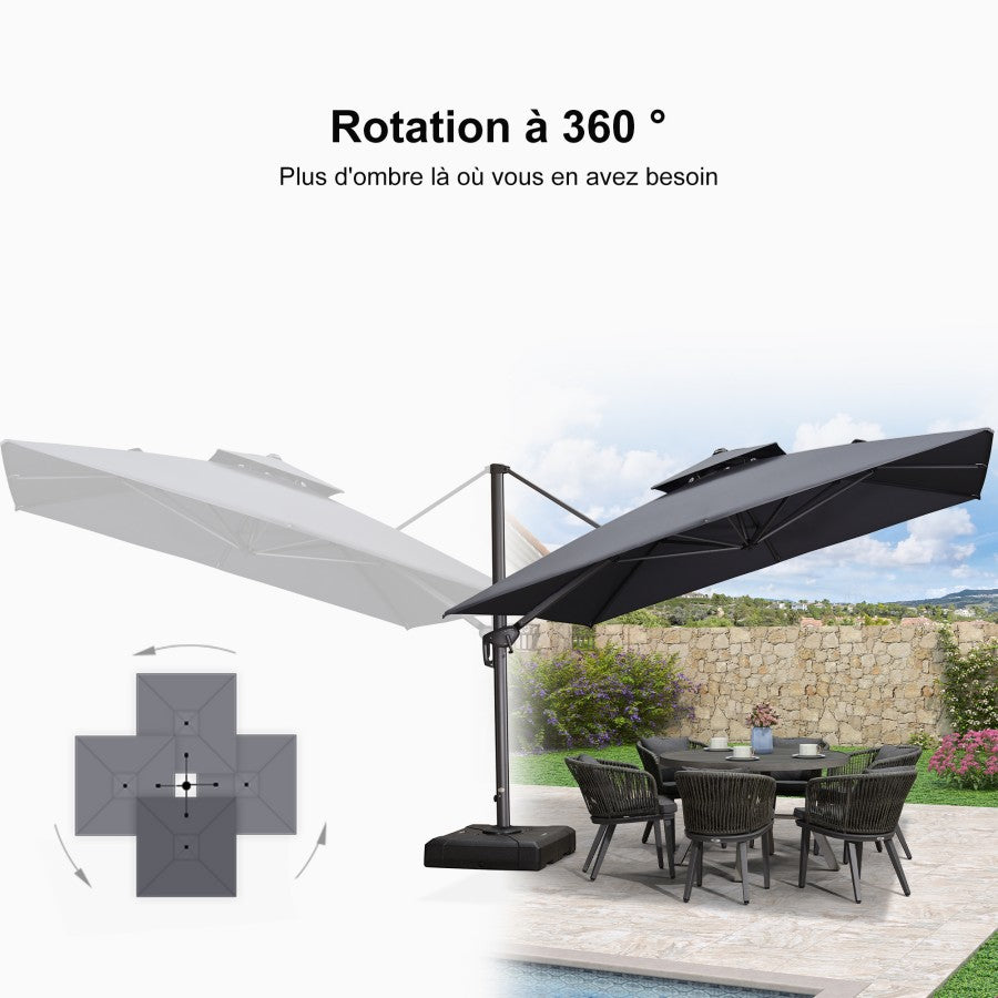 PURPLE LEAF Parasol Déporté avec Cadre Anthracite Inclinable à Rotation 360° avec Manivelle Parasol de Jardin Carré Rectangle