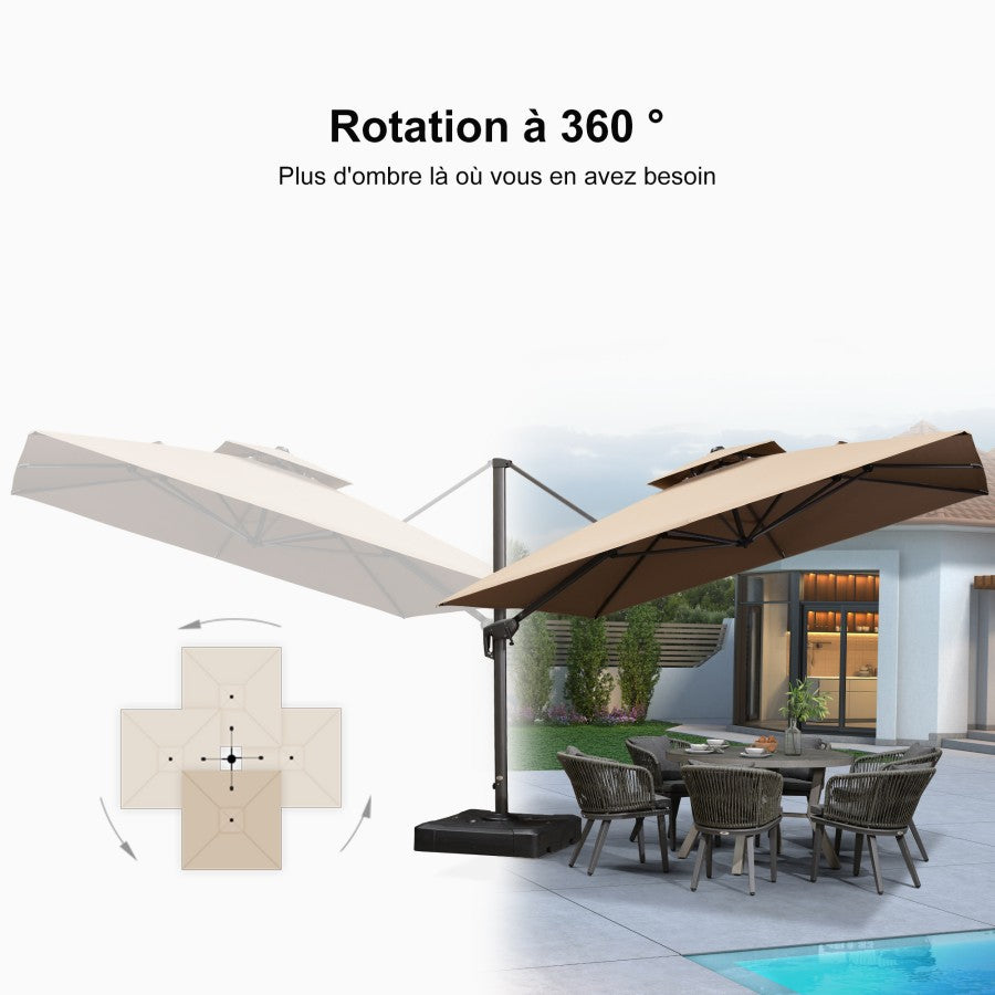 PURPLE LEAF Parasol Déporté avec Cadre Anthracite Inclinable à Rotation 360° avec Manivelle Parasol de Jardin Carré Rectangle