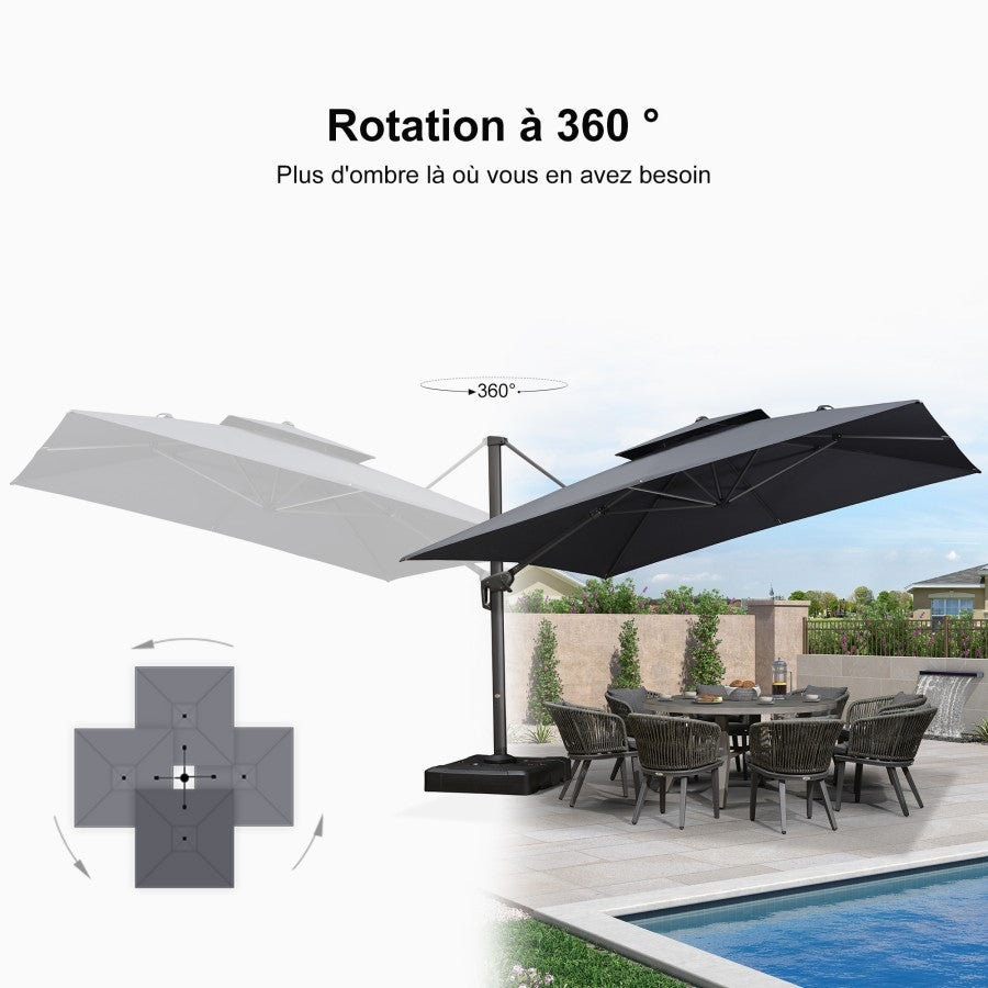 PURPLE LEAF Parasol Déporté avec Cadre Anthracite Inclinable à Rotation 360° avec Manivelle Parasol de Jardin Carré Rectangle