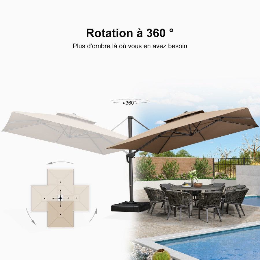 PURPLE LEAF Parasol Déporté avec Cadre Anthracite Inclinable à Rotation 360° avec Manivelle Parasol de Jardin Carré Rectangle