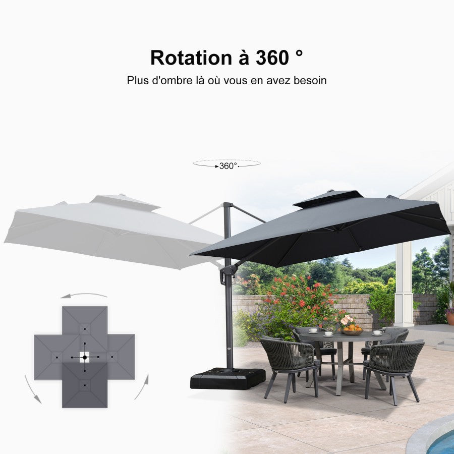 PURPLE LEAF Parasol Déporté avec Cadre Anthracite Inclinable à Rotation 360° avec Manivelle Parasol de Jardin Carré Rectangle