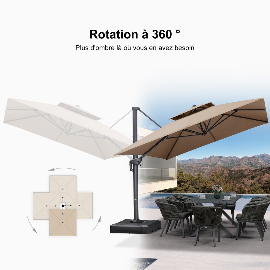 PURPLE LEAF Parasol Déporté avec Cadre Anthracite Inclinable à Rotation 360° avec Manivelle Parasol de Jardin Carré Rectangle