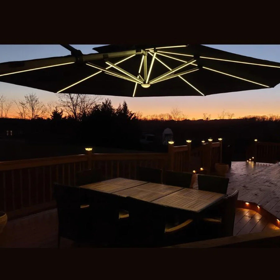 PURPLE LEAF Parasol De Jardin Extérieur Rond avec LED, Parasol Déporté avec Manivelle, Parasol Excentré Inclinable