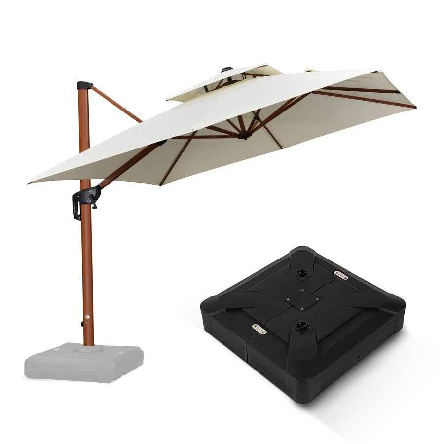 PURPLE LEAF Parasol Déporté Carré Grain de Bois en Aluminium avec socle