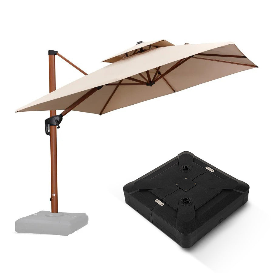 PURPLE LEAF Parasol Déporté Carré Grain de Bois en Aluminium avec socle