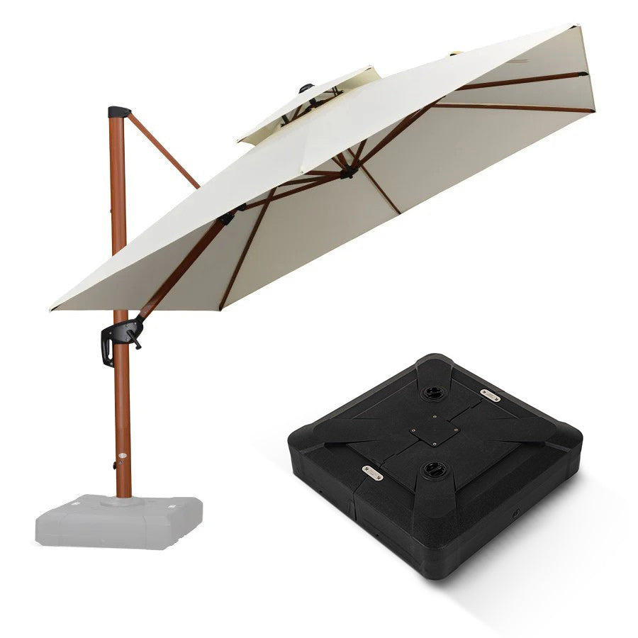 PURPLE LEAF Parasol Déporté Carré Grain de Bois en Aluminium avec socle