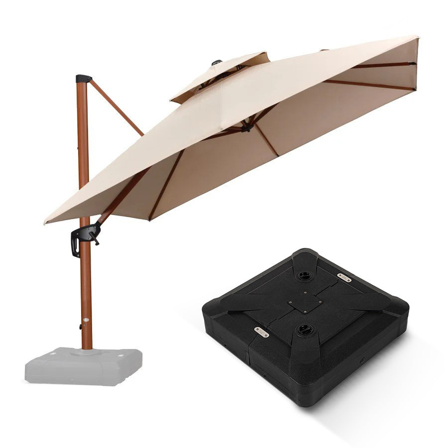 PURPLE LEAF Parasol Déporté Carré Grain de Bois en Aluminium avec socle