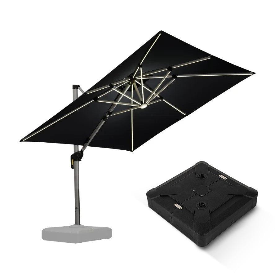 PURPLE LEAF Parasol Déporté avec LED Solaire de Jardin à Double Toit Carré avec socle
