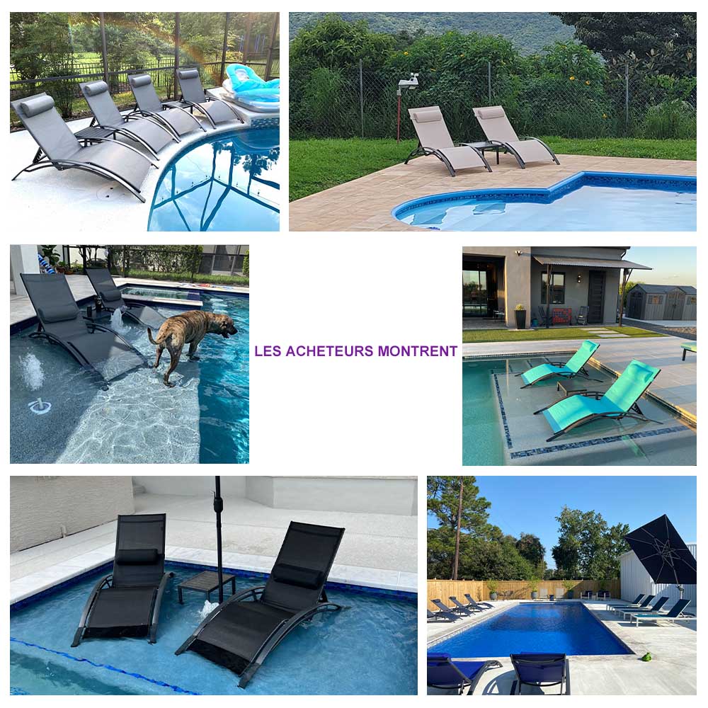 PURPLE LEAF Patio Chaise longue Ensemble de 3 Chaise longue d'extérieur Plage Piscine Bain de soleil Chaise longue inclinable, Table d'appoint incluse