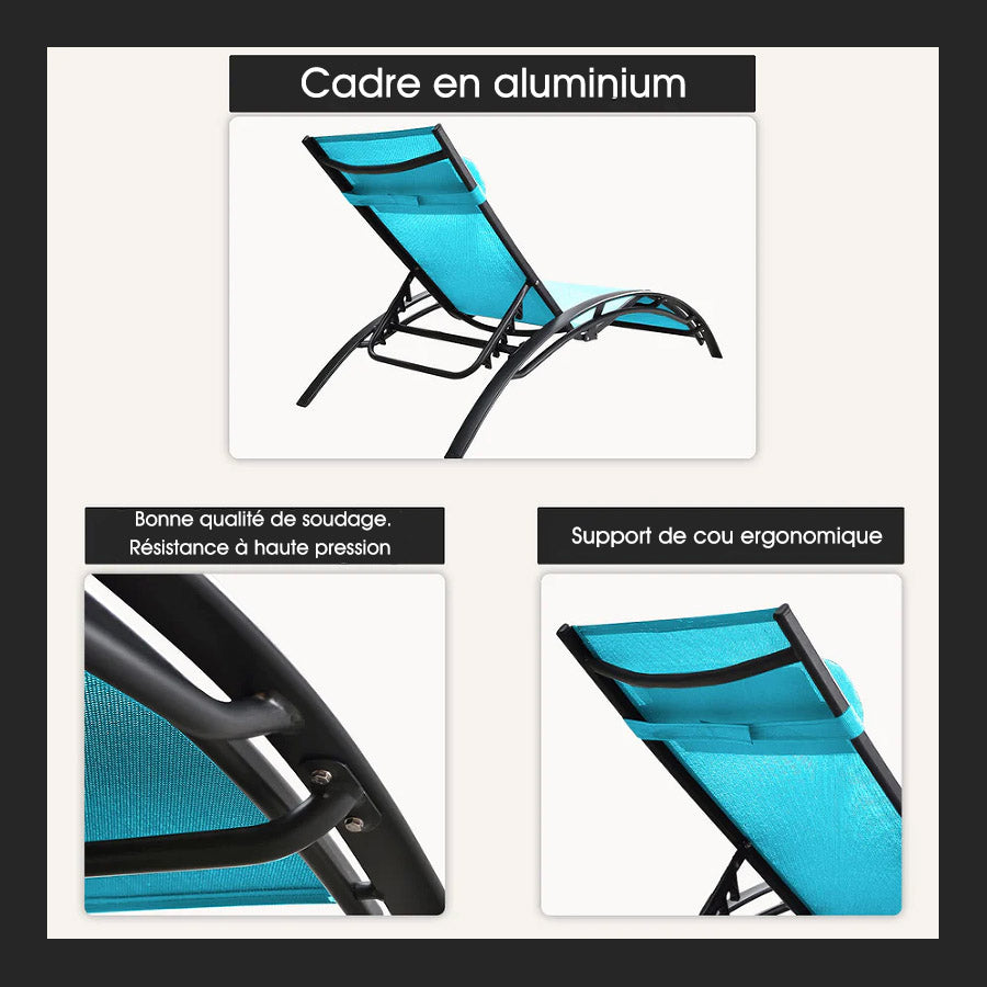 PURPLE LEAF Patio Chaise longue Ensemble de 3 Chaise longue d'extérieur Plage Piscine Bain de soleil Chaise longue inclinable, Table d'appoint incluse