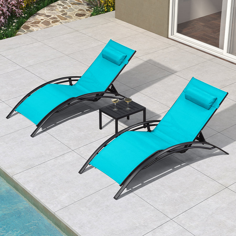 PURPLE LEAF Patio Chaise longue Ensemble de 3 Chaise longue d'extérieur Plage Piscine Bain de soleil Chaise longue inclinable, Table d'appoint incluse