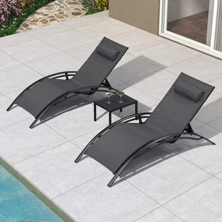 PURPLE LEAF Patio Chaise longue Ensemble de 3 Chaise longue d'extérieur Plage Piscine Bain de soleil Chaise longue inclinable, Table d'appoint incluse