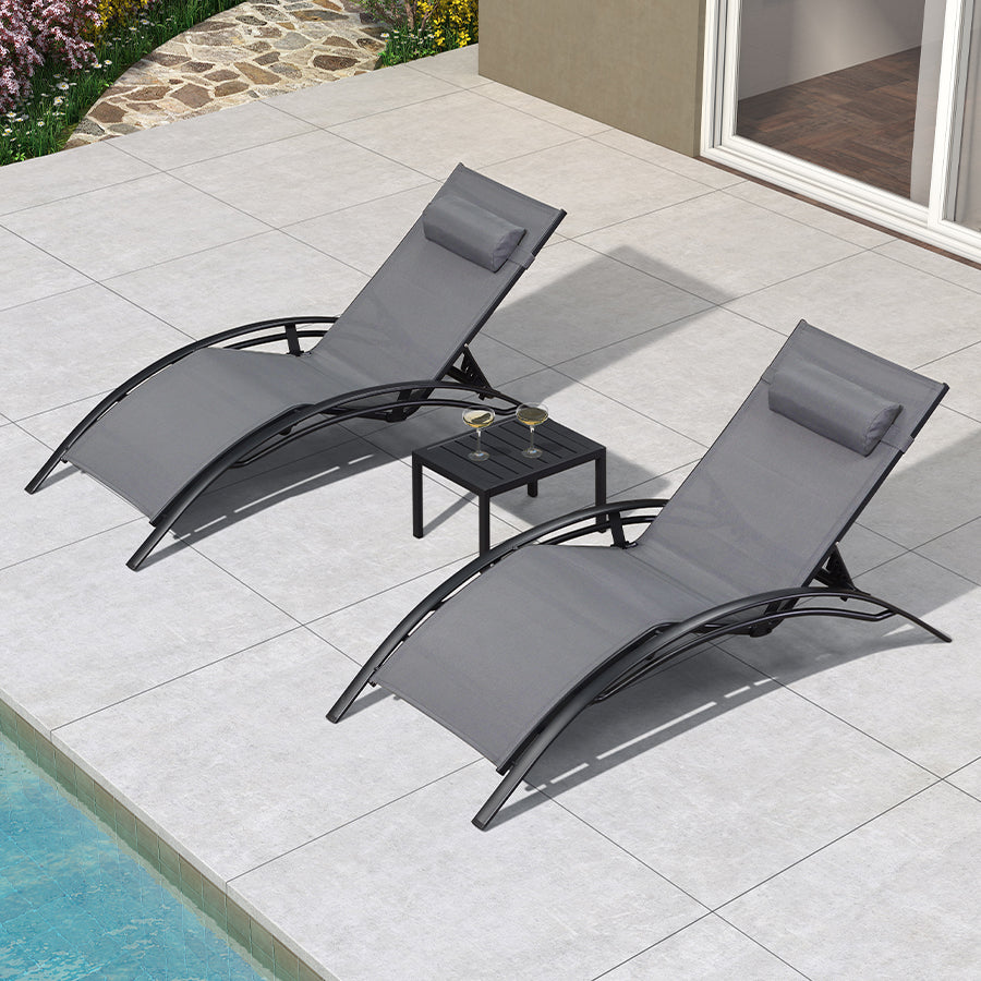 PURPLE LEAF Patio Chaise longue Ensemble de 3 Chaise longue d'extérieur Plage Piscine Bain de soleil Chaise longue inclinable, Table d'appoint incluse