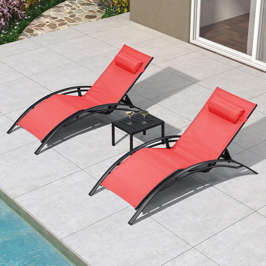 PURPLE LEAF Patio Chaise longue Ensemble de 3 Chaise longue d'extérieur Plage Piscine Bain de soleil Chaise longue inclinable, Table d'appoint incluse