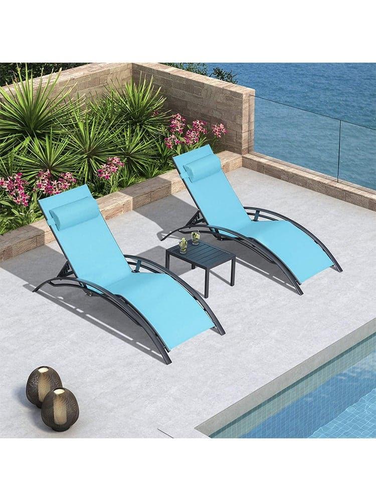 PURPLE LEAF Patio Chaise longue Ensemble de 3 Chaise longue d'extérieur Plage Piscine Bain de soleil Chaise longue inclinable, Table d'appoint incluse - Purpleaf France