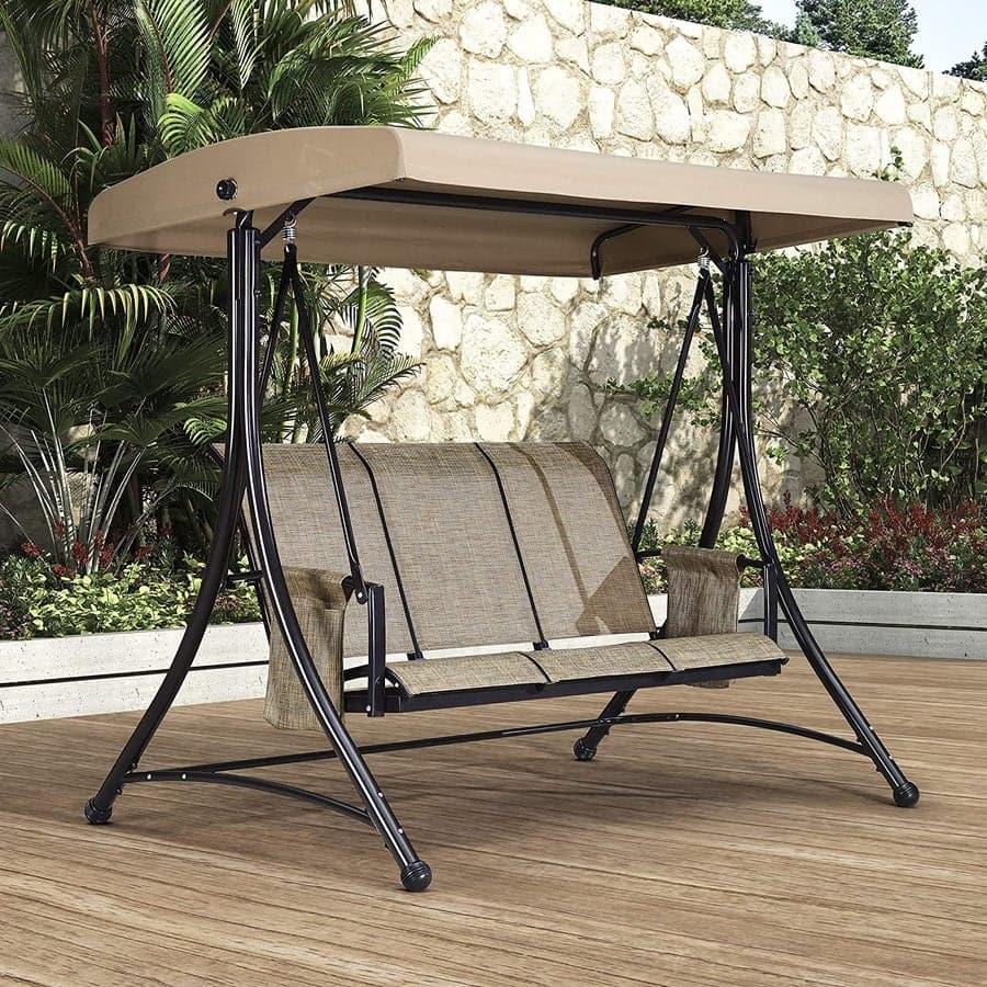 PURPLE LEAF Balançoire extérieure de luxe pour porche avec cadre en acier résistant aux intempéries, auvent à inclinaison réglable, beige - Purpleaf France
