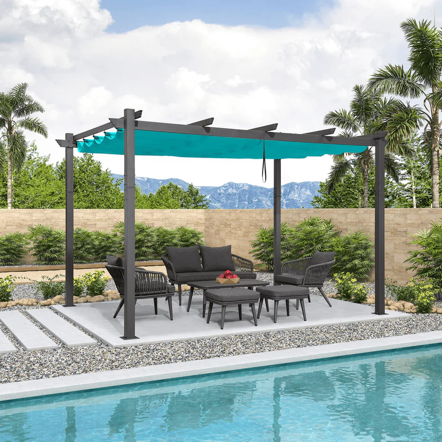 PURPLE LEAF Pergola Aluminium Tissu Teint en Fil Pergola pour Terrasse Exterieur, Toit Coulissante, Pavillon De Jardin