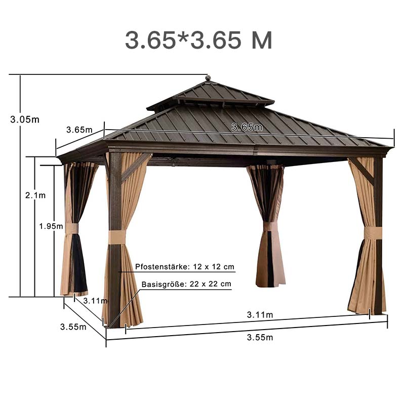 PURPLE LEAF Tonnelle De Jardin Tonnelle Pergola Aluminum Avec Moustiquaire Et Rideaux Pavillon De Jardin à Double Toit Acier Galvanisé, Bronze