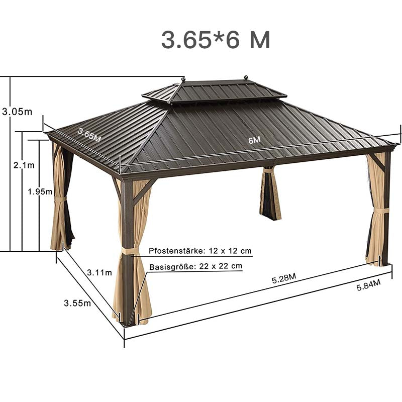 PURPLE LEAF Tonnelle De Jardin Tonnelle Pergola Aluminum Avec Moustiquaire Et Rideaux Pavillon De Jardin à Double Toit Acier Galvanisé, Bronze