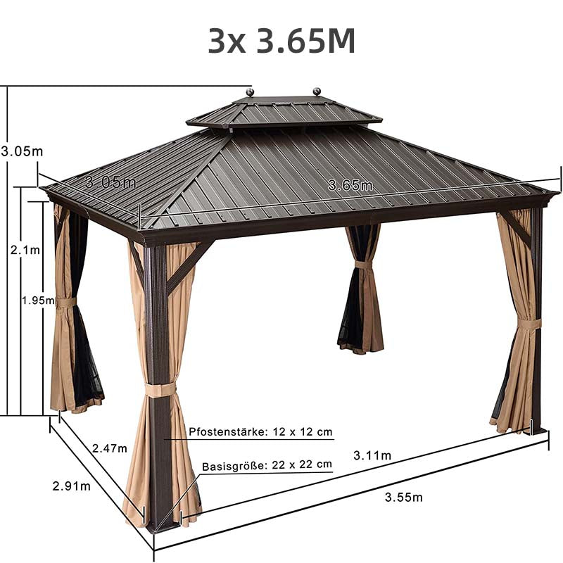 PURPLE LEAF Tonnelle De Jardin Tonnelle Pergola Aluminum Avec Moustiquaire Et Rideaux Pavillon De Jardin à Double Toit Acier Galvanisé, Bronze